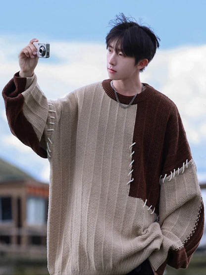 saferido  Knitted Sweater Men Pullover Oversize Sweaters Male Winter Harajuku Casual Streetwear Patchwork Autumn Hip Hop Spliced