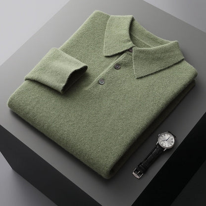 100% Pure Wool Men's POLO Collar Pullover Autumn and Winter New Honeycomb Needle Shirt Fashion Knitted Men's Jacket