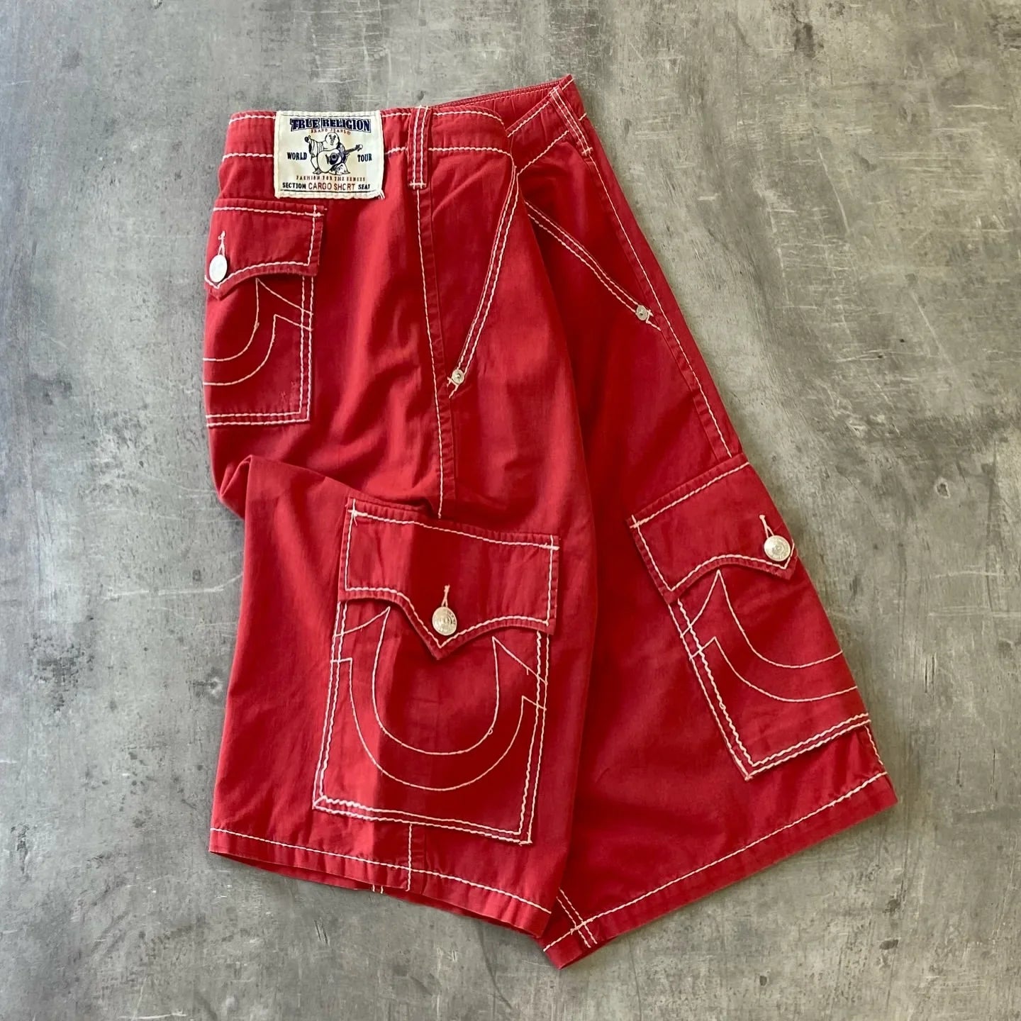 saferido Y2K New Line Embroidered Red Denim Mid Pants American Retro Gothic Jeans Men Street Hip Hop Harajuku Punk Loose Wide Legs Shorts