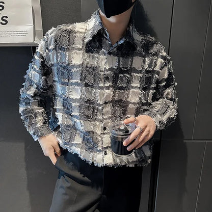 saferido  ClothingMen's Spring High Quality Long Sleeve Shirts/Male Loose Plaid Lapel Casual Club Shirts M-2XL