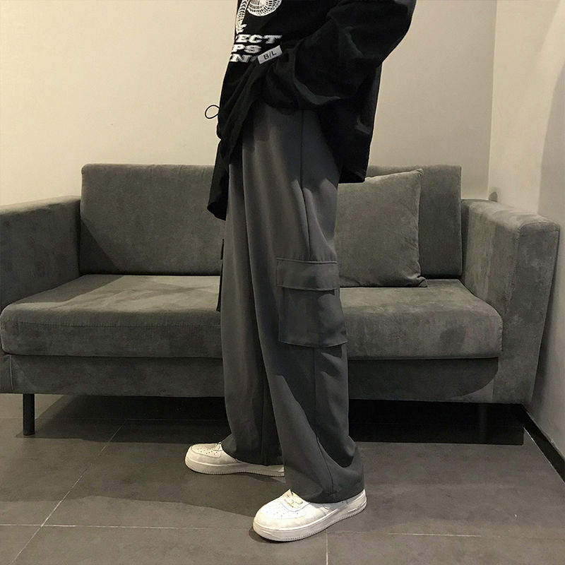 Thin Wide Leg Cargo Sweatpants Male Oversize Pants Y2k Streetwear Casual Sport Straight Long Trousers Basketball  Man New