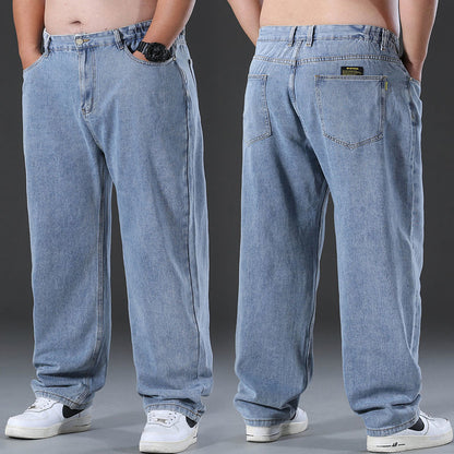 Baggy Jeans Men Casual Pants Wide Leg Classic Work Trousers Gray Denim Pants New