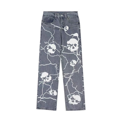 saferido Skull Printed Man Woman Black Jeans Trousers for Men Trends Clothes Pants Men's Punk Trendyol Streetwear Hip Hop Casual Straight