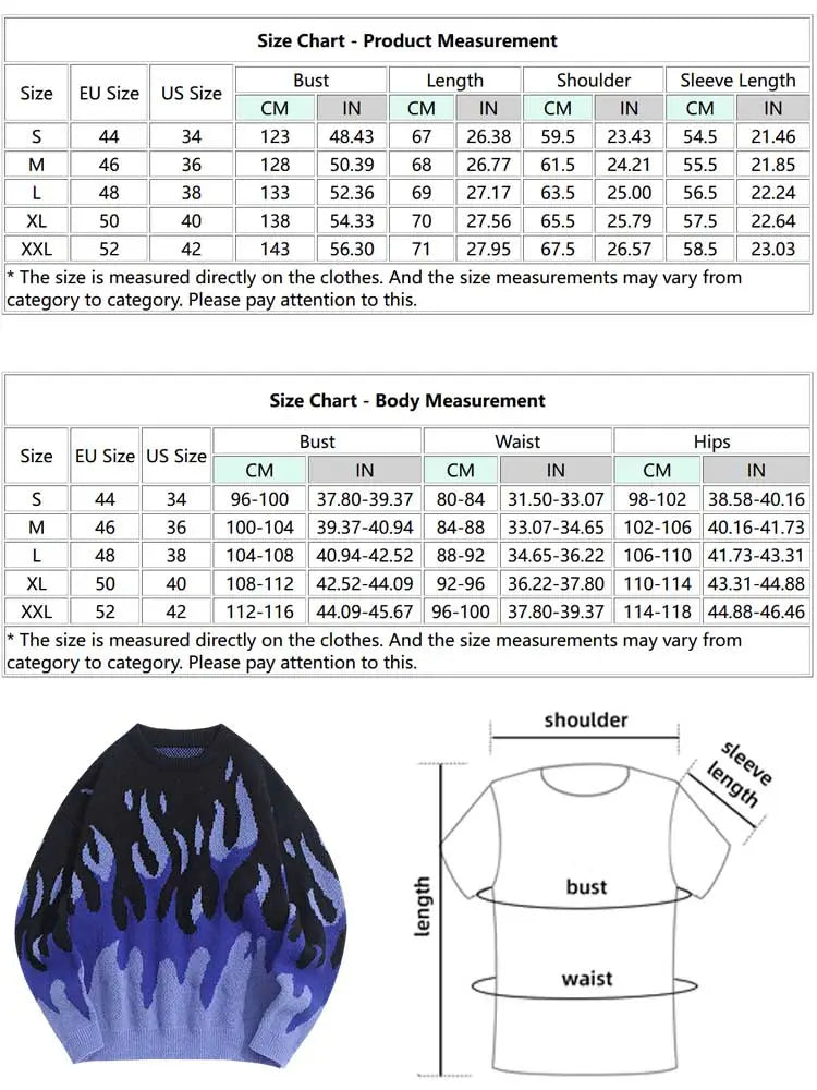 Sweater for Men Fire Flame Graphic Sweaters Y2K Streetwear Knit Pullover Long Sleeves Fall Winter Warm Jumper masculino