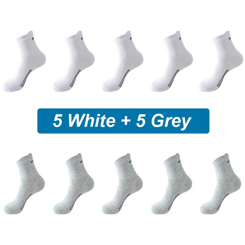 saferido 10Pairs Men Socks Organic Cotton Breathable Sports Socks  Black Casual Athletic New Spring Summer for Male Plus Size EUR38-45