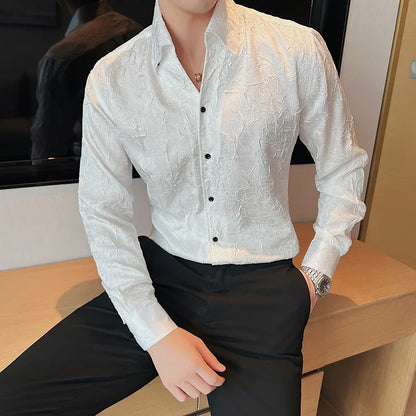 saferido  Clothing Men Spring High Quality Business Long Sleeve Shirts/Male Slim Fit Solid Color V-Neck Office Dress Shirt