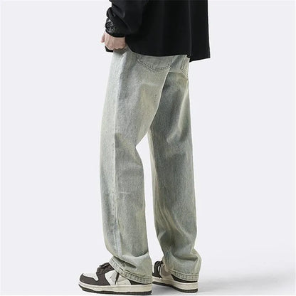 saferido Jeans Men's Clothing Retro Y2K Solid Color Straight Pants Washed Loose Button Pocket Spring and Autumn Trousers