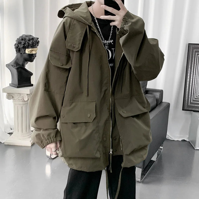 saferido Japan Style Autumn Winter Cargo Jacket Men Muti-Pockets High Quality Hooded Zipper Jackets Streetwear Outdoor Jacktes Men