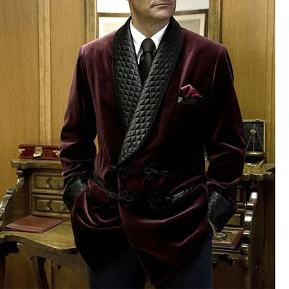 1 Pc Velvet Smoking Jacket Shawl Lapel Loose Men Suit Prom Blazer Retro Dinner Party Male Fashion Coat Latest Designs