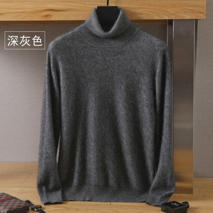 Men's Turtleneck 100% Mink Cashmere Sweater Men Autumn and Winter Large Size Loose Knitted Sweater Keep Warm Top Men Jumper