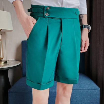 saferido  Korean Fashion Shorts Men Streetwear Pleated Shorts Knee Length Work Bottoms Summer Streetwear Cool Bermudas Male Slim Fit