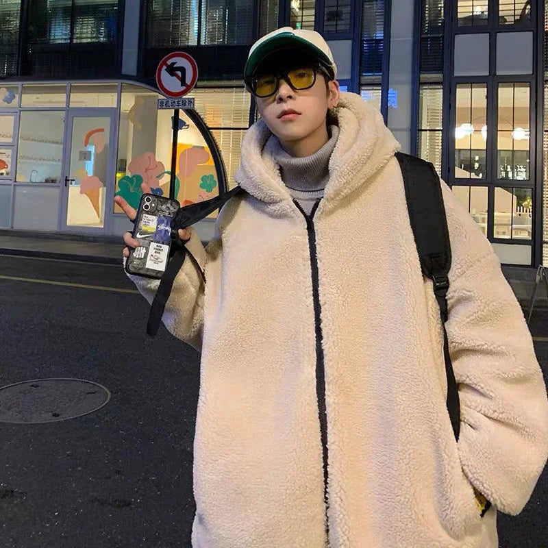 saferido Men's Winter Jacket Oversized Hooded Coat Winter New Korean Fashion Preppy Style Loose Bear Embroidery Thickened Coat Jackets