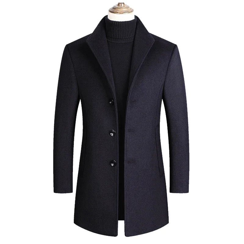 Men Wool Coat Solid Color Casual Warm Winter Wool Coat