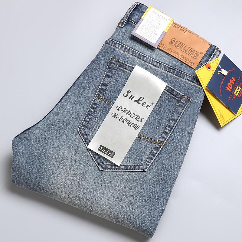 Thin SULEE Brand Logo Slim Fit Spring Summer Men's Jeans Casual Elastic Denim Pants Male Trousers Colors Luxury Clothing