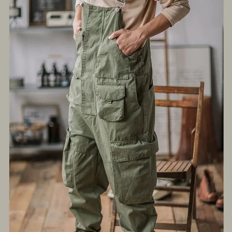 saferido American Retro Tooling Bib Loose Casual Vintage Overalls Men‘s Suspenders Trousers Multiple Pockets Cargo Pants Jumpsuit M-4XL