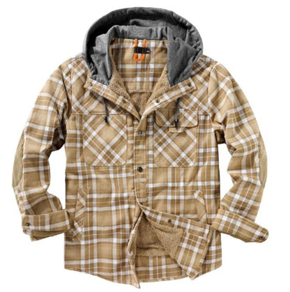 Winter Casual Plaid Hooded Velvet Thickened Warm Men Shirt Men's Cotton Loose Long Sleeve Shirts