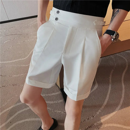 saferido  Korean Fashion Shorts Men Streetwear Pleated Shorts Knee Length Work Bottoms Summer Streetwear Cool Bermudas Male Slim Fit