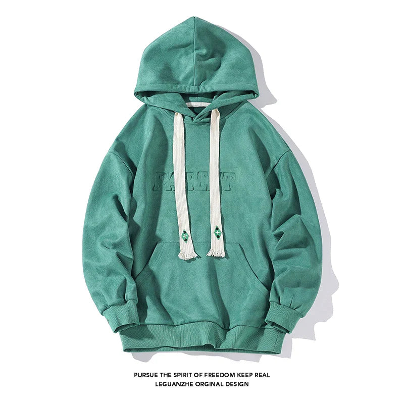 saferido Men's Autumn Loose Hoodies American Retro Dark Green Men Women Suede Jacket Casual Oversize Sweatshirts Tide Hip Hop Hoody 5XL