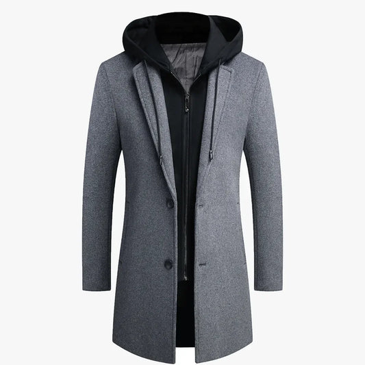 Men's Jacket Detachable Hooded Overcoat Tweed Overcoat Wool Casual Business Long  Fall Winter New Thick Jacket Size M-4XL