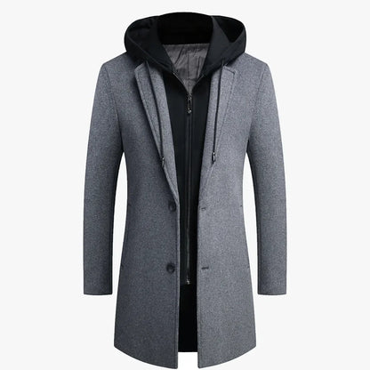 Men's Jacket Detachable Hooded Overcoat Tweed Overcoat Wool Casual Business Long 2023 Fall Winter New Thick Jacket Size M-4XL