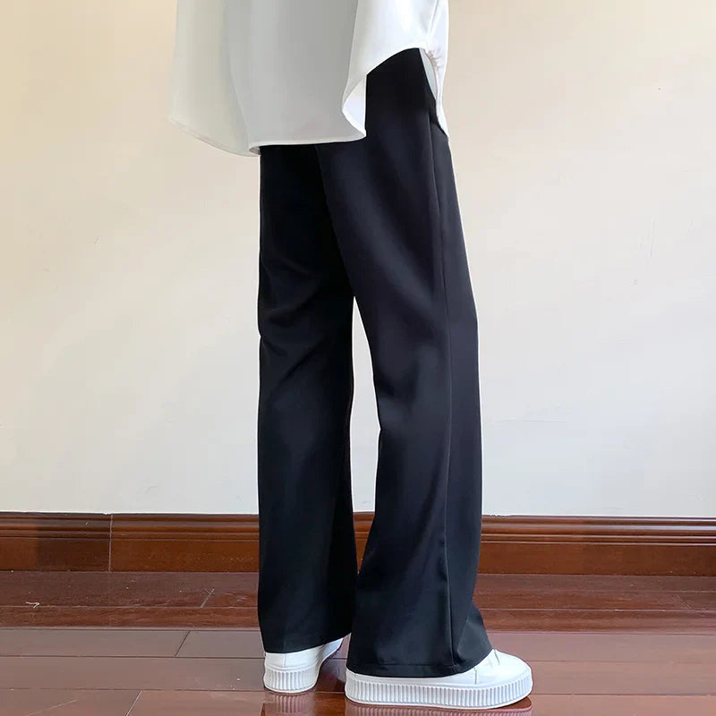 Summer Black Suit Pants Men Fashion Social Mens Dress Pants Korean Loose Bell-bottoms Pants Men Mens Office Formal Trousers