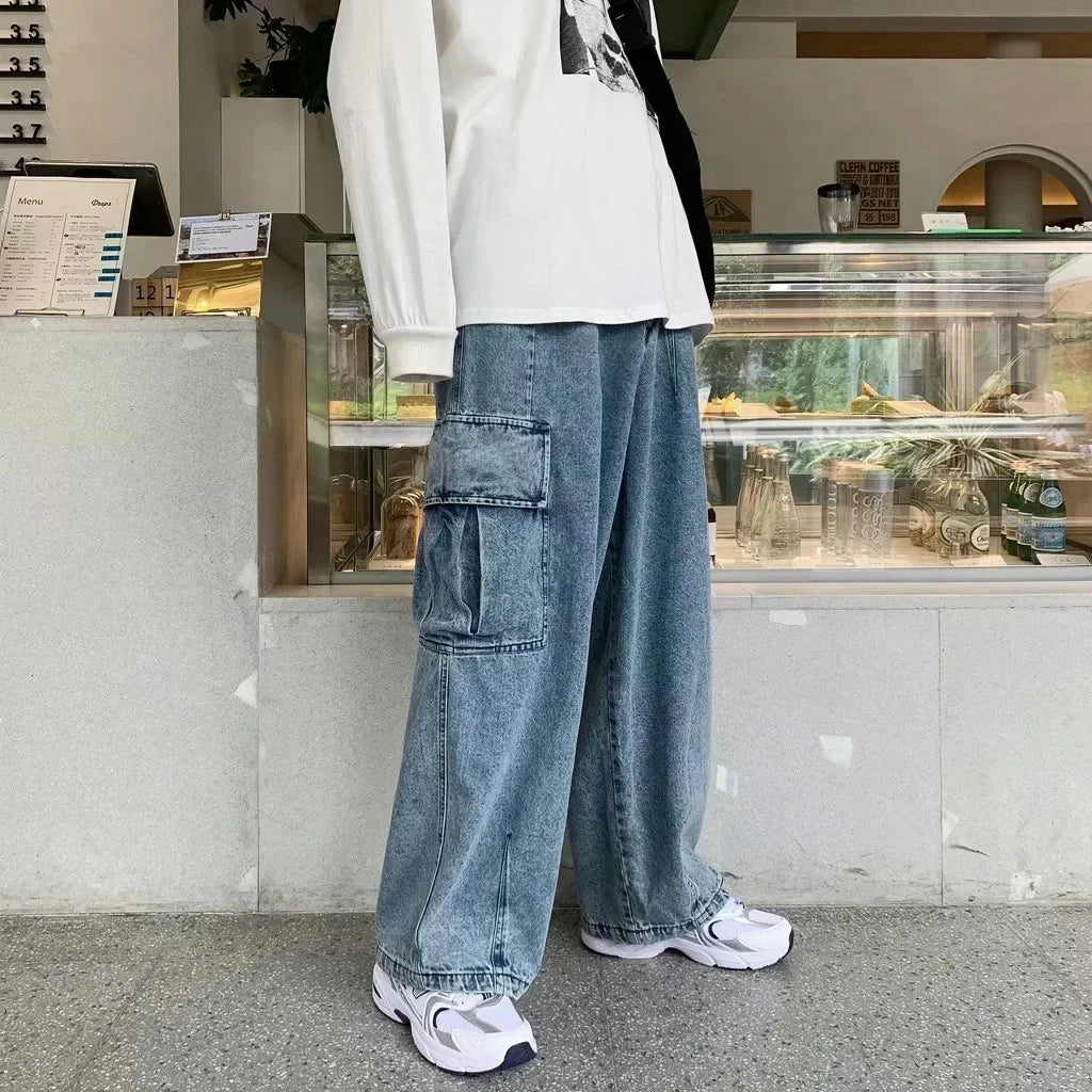 saferido Baggy Jeans Trousers Male Denim Pants Black Wide Leg Pants Men's Jeans Oversize Cargo Korean Streetwear Hip Hop Harajuku