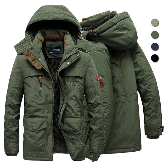 Men's Winter Jacket Fleece Linning Outdoor Parka Coat Hooded Windbreaker Military Thick Warm Outerwear Big Size 6XL Multi-pocket