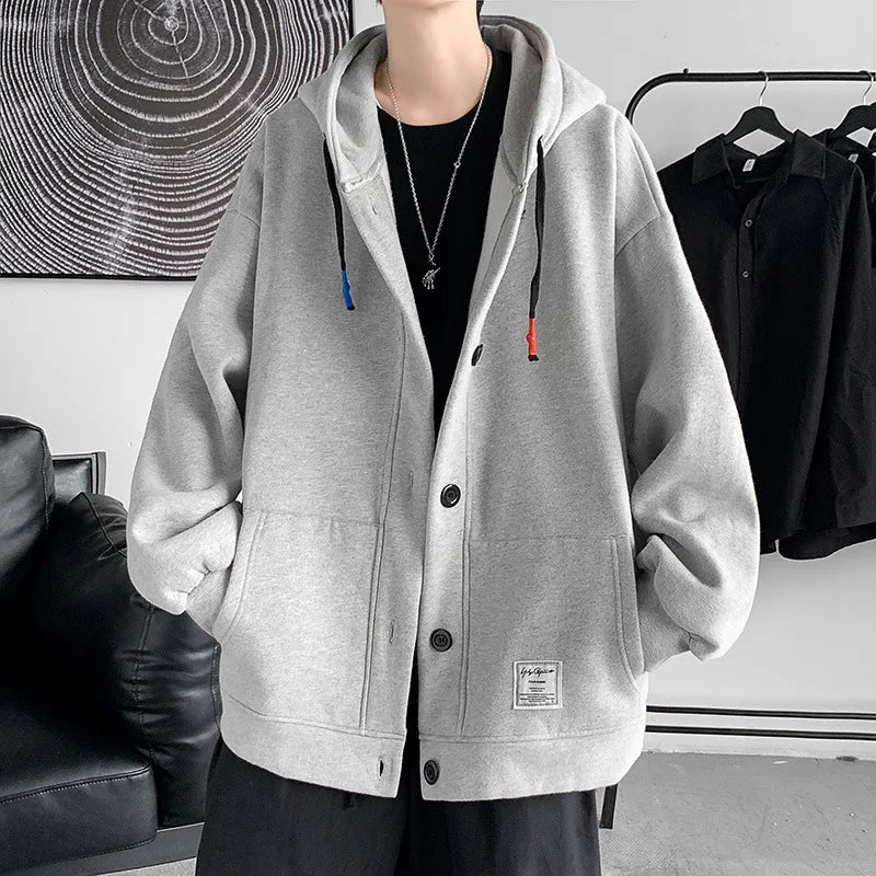 saferido Hoodie Cardigan Spring Autumn Men's Hooded Sweatshirt Solid Color Classic Jackets Outerwear Clothing Male Loose Coat Large Hoode