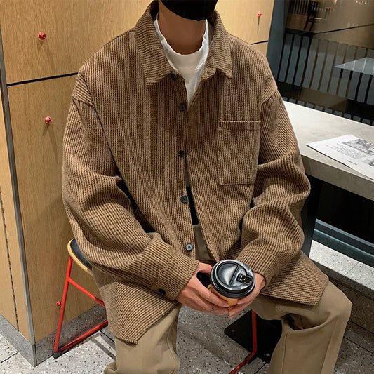 saferido Autumn Woolen Jacket Men Fashion Oversized Vintage Woolen Coat Men Streetwear Korean Loose Short Woolen Coat Mens Plus Size 5XL