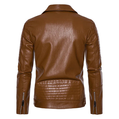 Mens Leather Jackets Solid Turn Down Collar Casual Slim Fit Motorcycle Pu Leather Jacket Men Multiple Pockets Zipper Coat