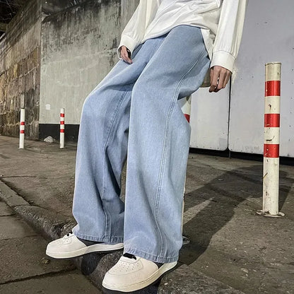 saferido Korean Fashion Loose Men Jeans Classic Straight Straight Baggy Wide Leg Trousers Casual Street Hip Hop Pants Black Grey Blue