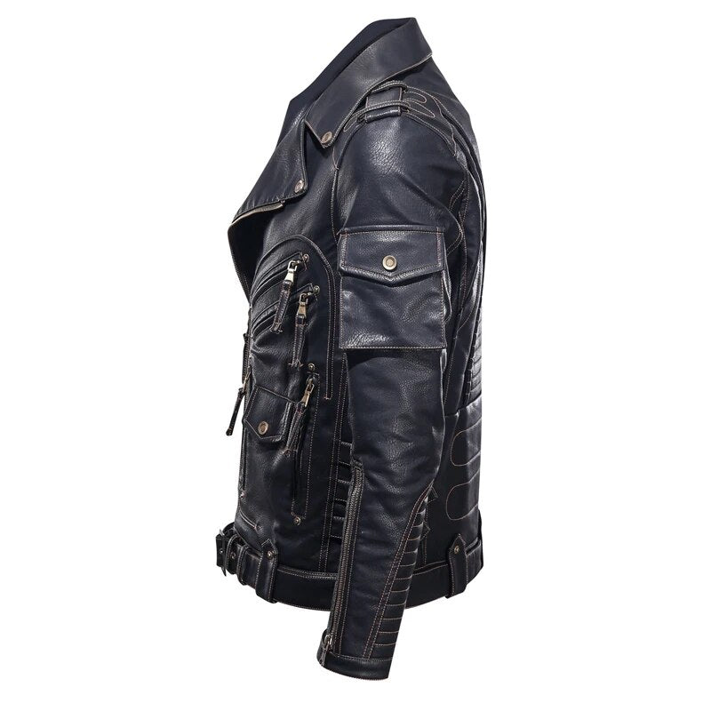 Winter Winter Mens Leather Jacket Men Fashion Motorcycle PU Leather Jacket Cool Zipper Pockets Leather Coats Clothing