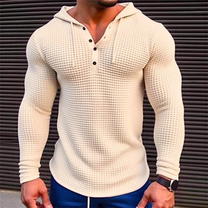 Spring Autumn Hooded T Shirt Men Long Sleeve Solid Color Slim Fit Sports Tops Fashion Breathable Casual Tees Mens V Neck Tshirt