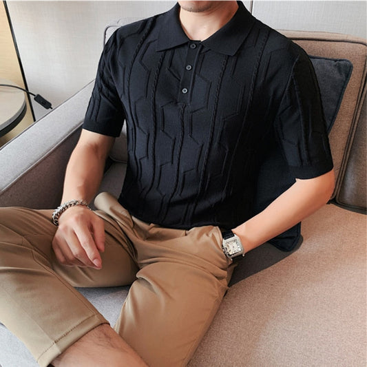 Brand Summer Polo Shirts Men Short Sleeve T-shirt British Knit Polos Casual Stripe Fashion Poloshirts Ice Silk Fabric Tops