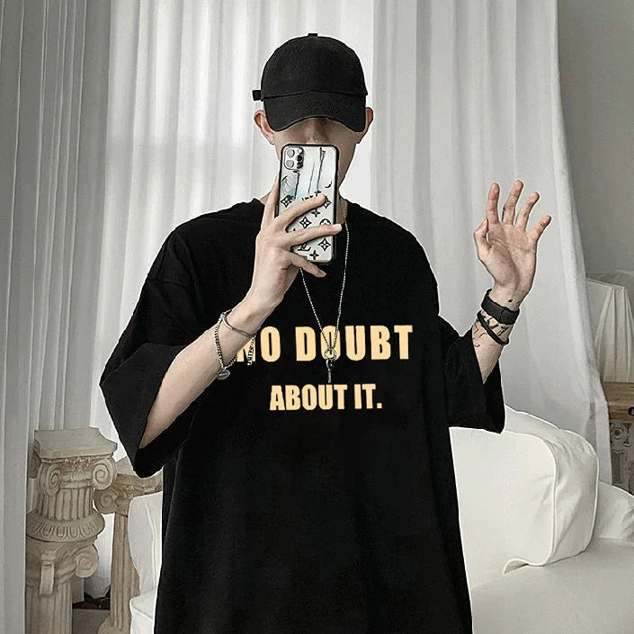 Summer 100% Cotton Short Sleeve T Shirts Men Trend Loose Letter Print Hip Hop Harajuku Top Summer Oversized T Shirt Streetwear