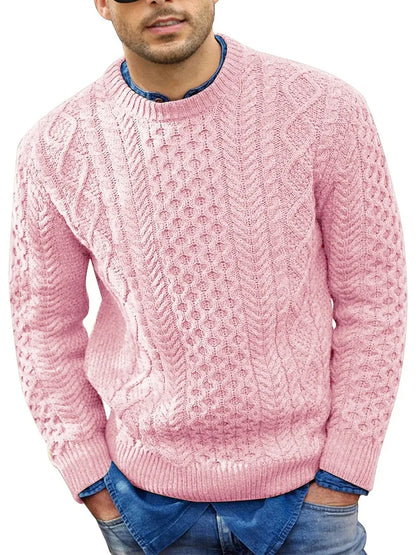 Pink Sweater Men's Autumn Winter New Pure Color Pullover Knitted Sweater Menwear Fashion Large Size Male Clothing