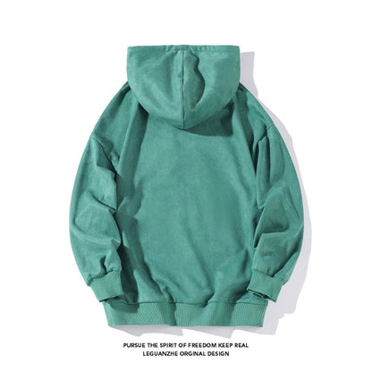 saferido Men's Autumn Loose Hoodies American Retro Dark Green Men Women Suede Jacket Casual Oversize Sweatshirts Tide Hip Hop Hoody 5XL