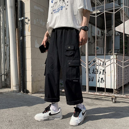 Hong Kong Breeze Bomb the Street Multiple Pockets Male Cargo Pants New Classic Loose Straight Cylinder Casual Man Trousers