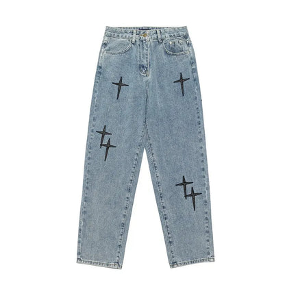 saferido Prints Jeans Men New Streetwear Baggy Wide Leg Jeans Korean Fashion Drapes Straight Casual Loose Denim Cargo Pants