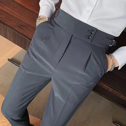 Men's Luxury Button-down Draped Baggy Suit Pants Casual Solid Color Straight Premium Elegant Dress Pants New Spring