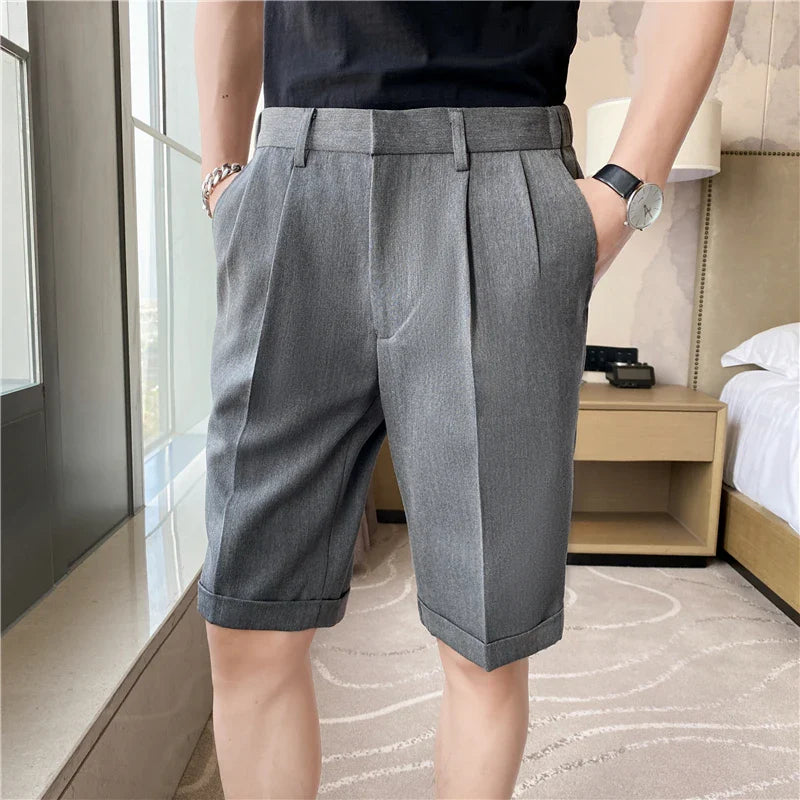 saferido  Korean Style Summer Suit Shorts Men Clothing Straight Business Formal Wear Slim Fit Casual Short Homme Knee Length Quality