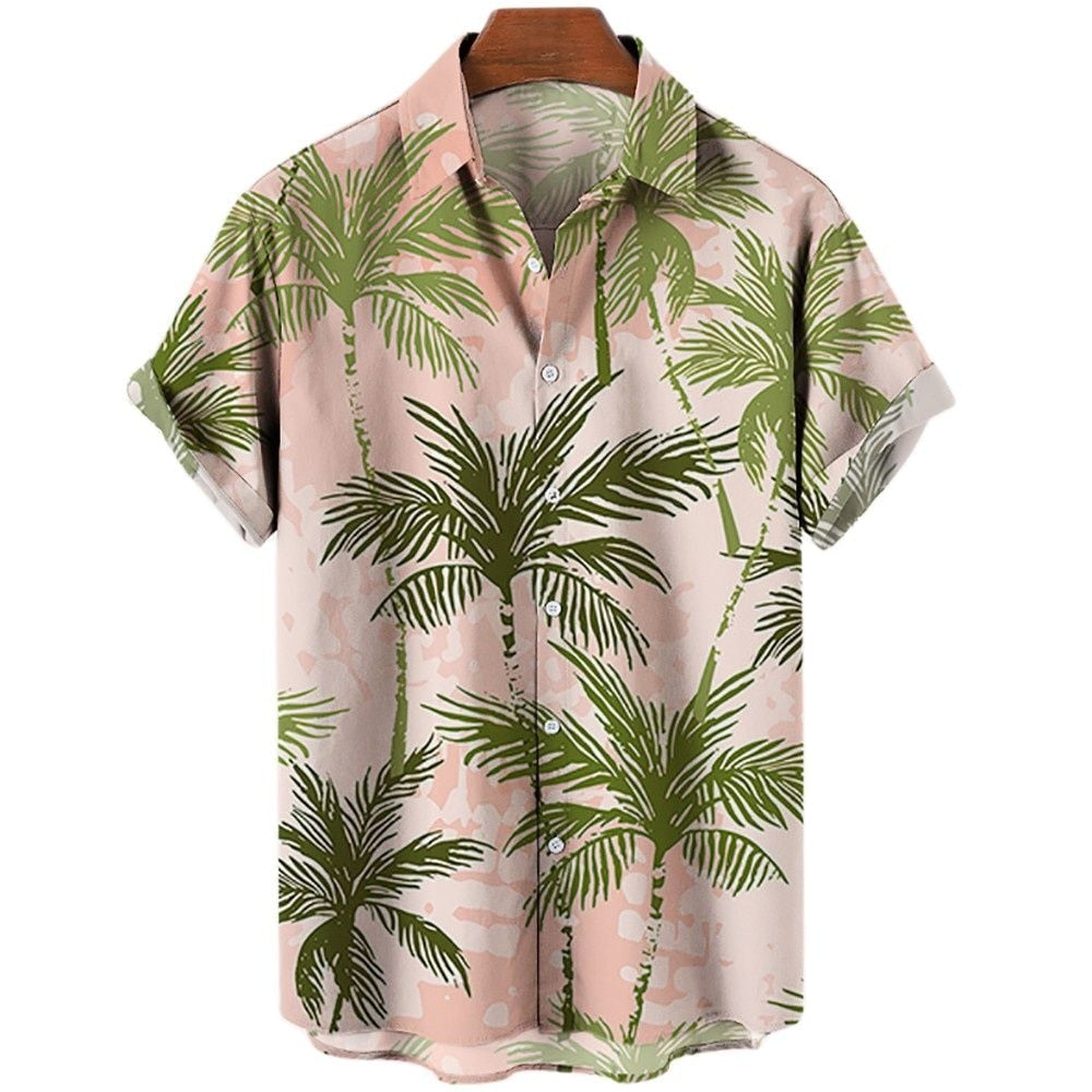 Men's Blouse 3D Printing Summer Coconut Tree Pattern Hawaiian Oversized Comfortable Casual Tops Short Beach Clothing Street Wear