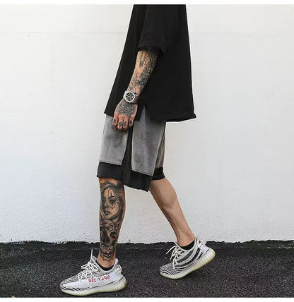 saferido Y2k American Street Sports Shorts Men's Summer Design Sense Fashion Pure Cotton Velvet Loose Basketball Casual Split Pants