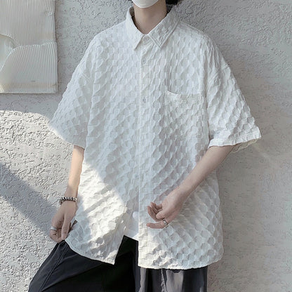 Spring Men's Corduroy short sleeve Shirts Fresh Harajuku Neutral Woman Fashion Casual Oversize Hip Hop College Shirt Coat