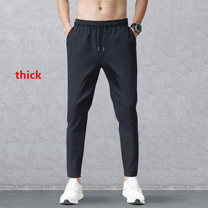 New Korean Ice Silk Elastic Trousers Four Seasons Thin Casual Men'S Loose 9-Point Large Size Small Foot Sports Pants Spring