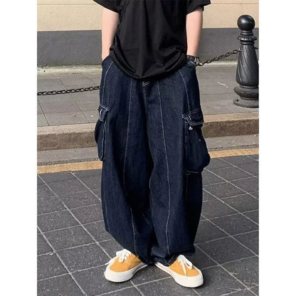 saferido Baggy Cargo Jeans big pocket Trousers Male Denim Pants Wide Leg Pant women's Jeans Loose Casual Streetwear Hip Hop Harajuku