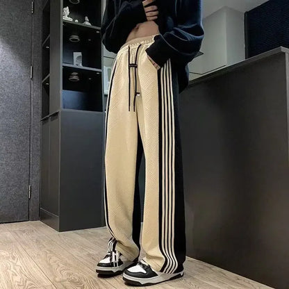 saferido Trousers Summer Men's Sweatpants Thin Striped Straight Male Sports Pants Wide Leg Big Size Korean Y2k Fashion 2024 Casual Long