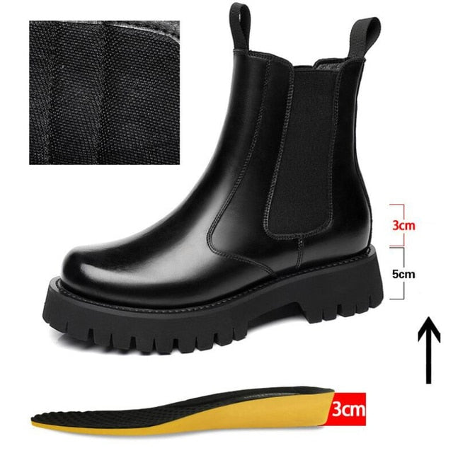 Zipper Man Platform Boot Height Increasing High Men Leather Heel Shoe Male Elevator Boots Autumn Spring