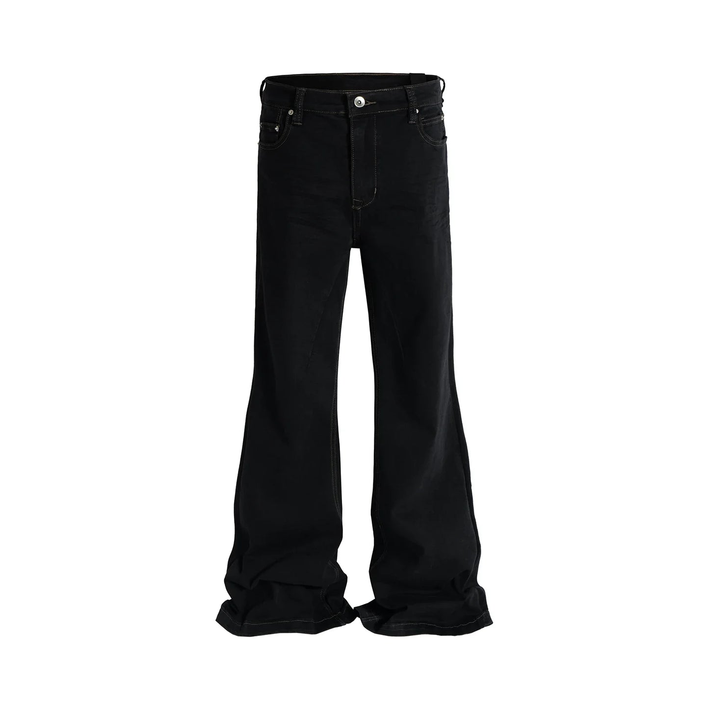 RO Style Ribbons slightly Stretch Baggy Flared Jeans for Men High Street Black Color Boom Cut Oversized Casual Denim Trousers