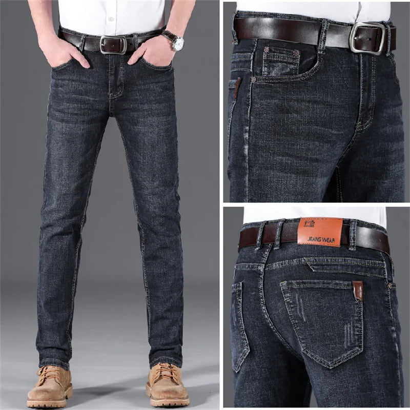 Stretch Men's Jeans Spring Summer New Fashion Casual Business Classic Male Clothing Blue Black Denim Trousers